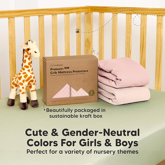 Waterproof Crib Mattress Protector Cover Fitted - 2-Pack Quiet Baby Crib Mattress Pad Sheets, 52" x 28" Soft Quilted Cotton Baby Sheet, Machine Washable, Easy Fit, Durable (Mist Rose/Quin)