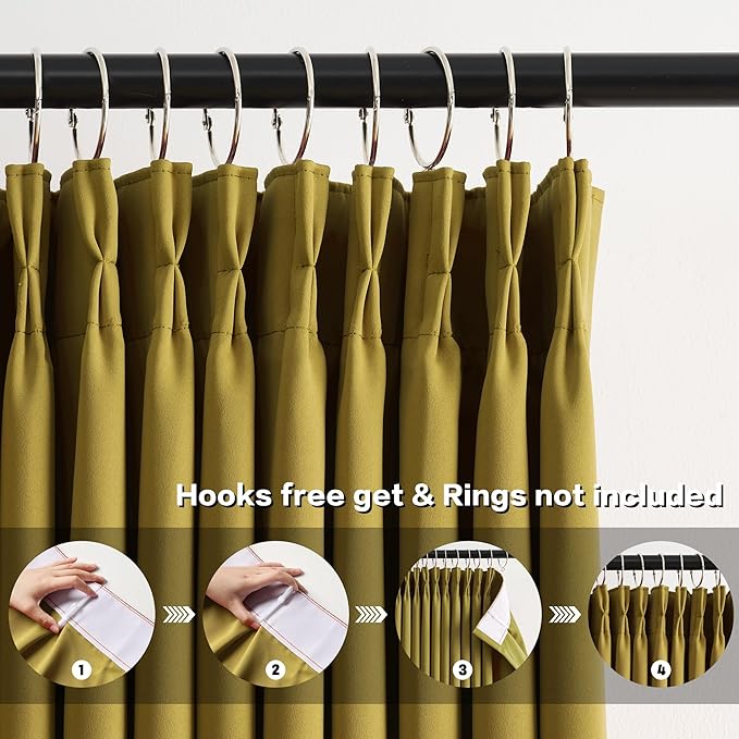 KEQIAOSUOCAI Yellow Pinch Pleated Curtains 72 Inch Length 2 Panels Set Noise Cancelling Window Drapes for Nursery Bedroom Living Room 40x72