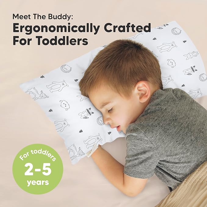Toddler Pillow with Pillowcase - 10x18 My Little Dreamy Kids Travel Bed Pillows for Sleeping, Organic Cotton Small Pillowcase, Soft & Breathable, Machine Washable, Toddlers 2-5 Years Old (KeaFriends)
