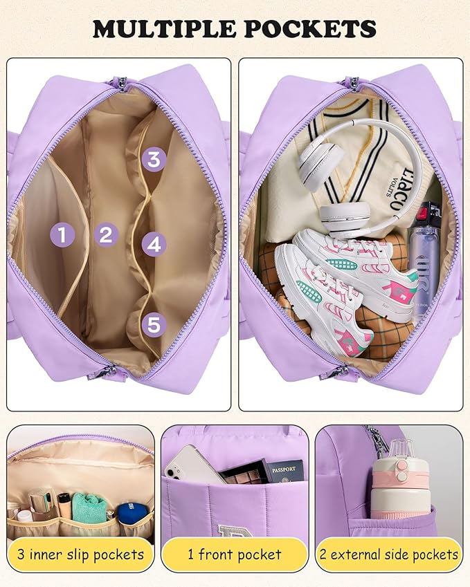 Initial Duffle Bag, Carry On Bags for Women，Overnight Bag with Wet Pocket，Monogram Gifts for Women-Lightweight Travel Bags Personalized Gym Tote with Makeup Pouch