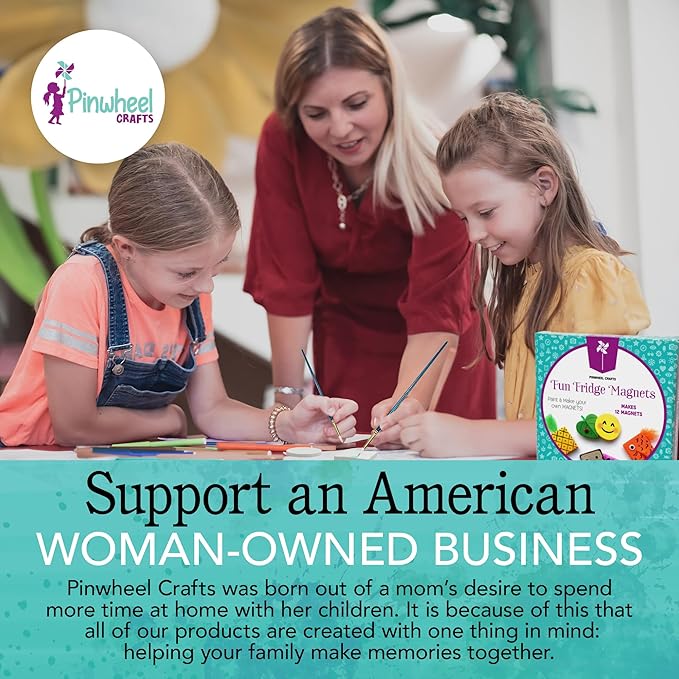 Pinwheel Crafts Magnetic Tile Art Kit Ages 6-12+ Years - Paint Your Own Magnetic Mini Tiles Includes 12 Tiles, Magnets, 8 Paints, Brush, Googly Eyes - DIY Magnet Making Kit for Kids