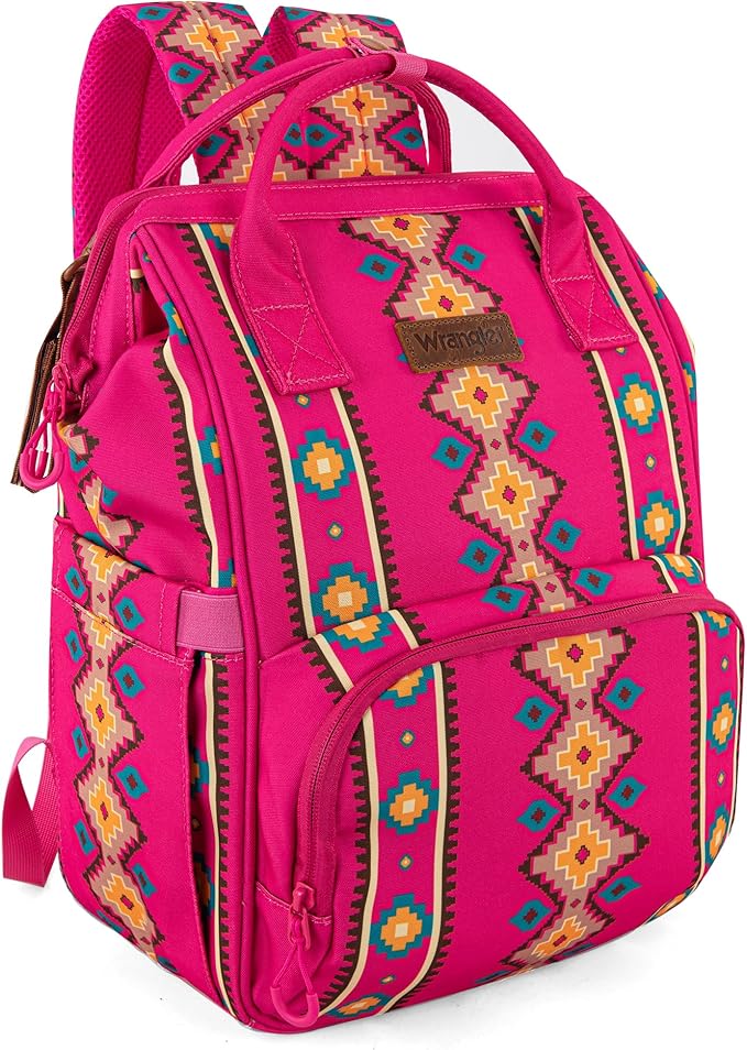 Wrangler Aztec Backpack Organized Daypack Travel Baby Bag with Stroller Strap and Side Bottle Pockets