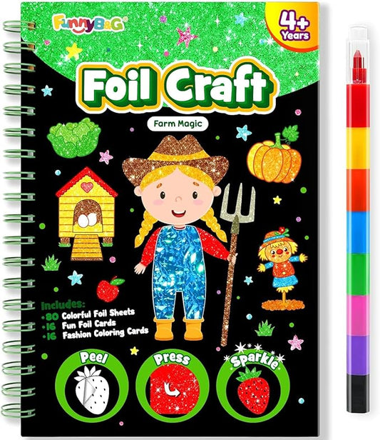 FUNNYB&G Foil Art Craft Activity for Kids - Gift for Girls Boys Crafts for Kids Fun Art Supplies DIY Creative Travel Toy, Birthday Gift Party Favor Toys for Girls Boys 4 5 6 7 8 9 Years Old(Farm)