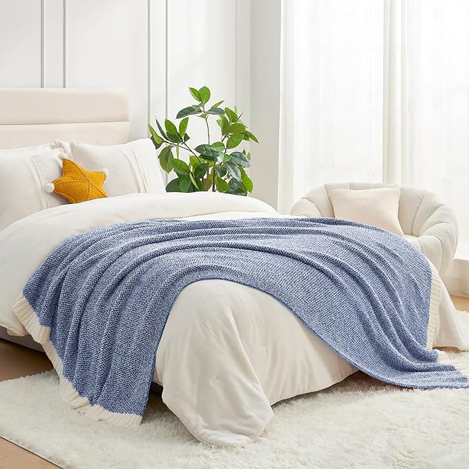 Snuggle Sac Oversized Blue Reversible Super Soft Blanket Twin XL Size for Bed and Sofa, Heather Blue, 66x90 inches