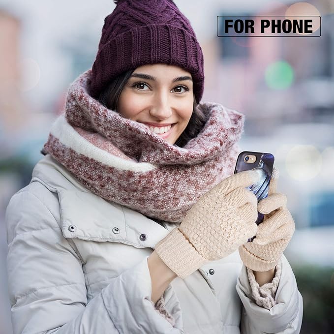 Geyoga 2 Pairs Women's Winter Touch Screen Gloves Soft Warm Fleece Lined Knit Elastic Cuff Winter Texting Gloves