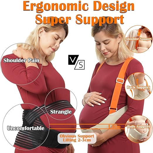 Upgranded Pregnancy Belly Band, Belly Support Belt for Pregnant Women with Adjustable Straps, Back Support, Waist Support Belt for Pregnancy (Orange, Medium)