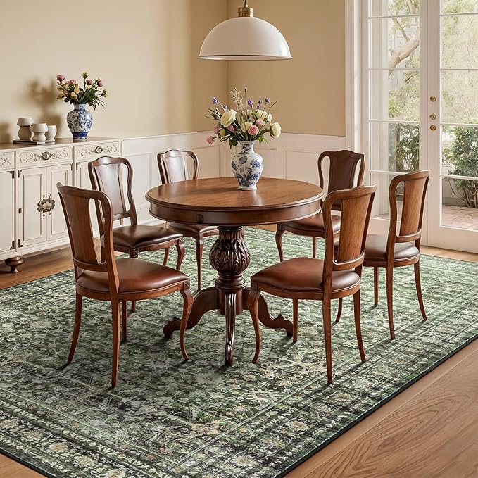 Lofus 5x7 Area Rug for Living Room,Green Washable Area Rugs with Non-Slip Backing,Soft Boho Carpets for Bedroom Dining Room Home Office Indoor Nursery