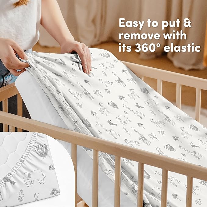 Sweety Fox 2-Pack Cotton Jersey Crib Sheets – Soft Fitted Sheets for Boys and Girls, Mini Crib Sheets, Toddler Bed Sheets (Savanna)