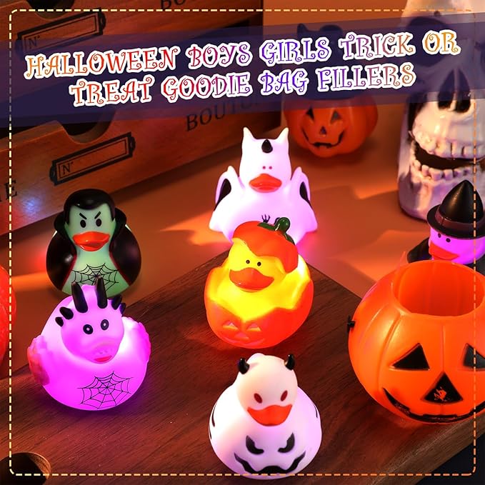 Halloween Rubber Duckies in Bulk Glow in The Dark Rubber Ducks Light up Halloween Mini Duckies Bath Toys for Halloween Party Favor Decor Pool Bathtub Baby Shower Toy Gifts for Kids (24)