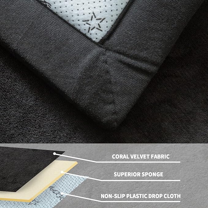 MAXYOYO Black Coral Velvet Area Rug, Thick Japanese Tatami Mat Living Room Carpet with Non-Slip Backing, Large Solid Color Mat for Bedroom Dormitory Yoga, 59 by 78 inch