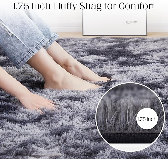 Ultra Soft Area Rugs for Living Room, 5x7 Tie-Dyed Dark Grey Fluffy Plush Rugs for Bedroom, Non-Slip Floor Carpet for Nursery Room, Bedside, Playroom, Corridor, Indoor Decor