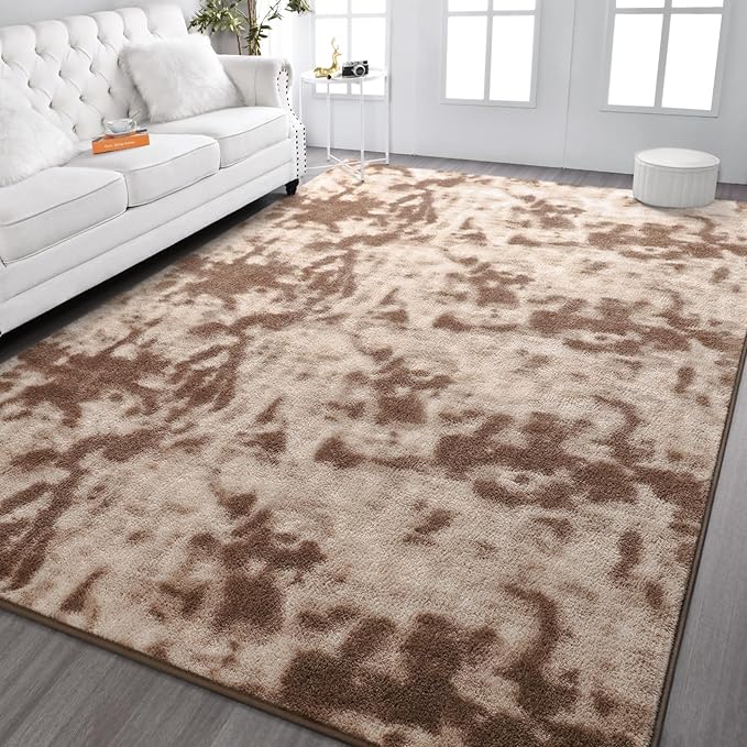 Kimicole 4x6 Washable Area Rugs for Bedroom Living Room, Low Pile Ulta-Thin Solid Color Rug, Non-Slip Soft Fluffy Carpet for Nursery Kids Room Dorm Room Home Decor (Brown)