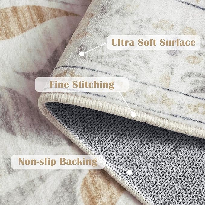 jinchan Hallway Runner Rug 2x10 Vintage Floral Distressed Design - Machine Washable Non-Slip Low-Pile Soft Thin Faux Wool Kitchen Carpet for Farmhouse Bedroom Laundry Room(2x10ft,Light Grey)