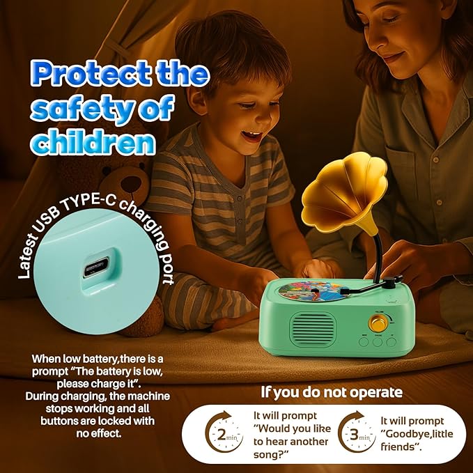 Kids Phonograph Toddler Record Player， with 96 Learning Cards, Early Education Machine Record Player Music Box Storyteller pop Speakers, Gift for Boys and Girls