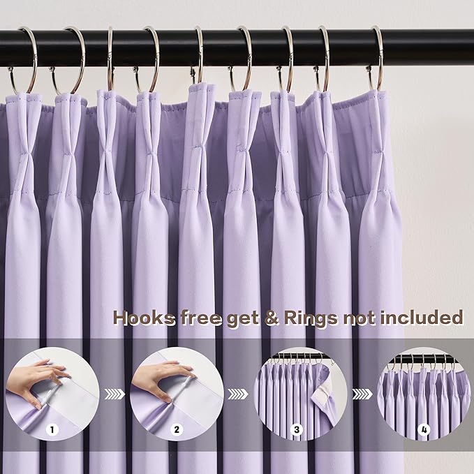 KEQIAOSUOCAI Pinch Pleated Lavender Blackout Curtains 72 Inches Long, Sound & Light Reducing Room Darkening Drape for Girl's Bedroom(Lavender, 2 Panels, W40 x L72)