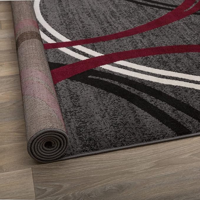 Rugshop Modern Wavy Circles Design Round Area Rug 8' Red