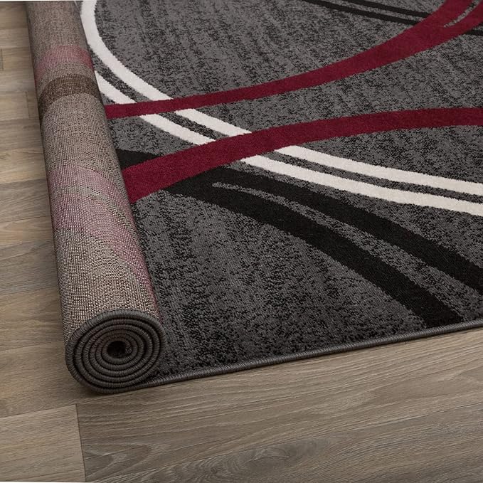 Rugshop Modern Wavy Circles Design Area Rug 3'3" x 5' Red