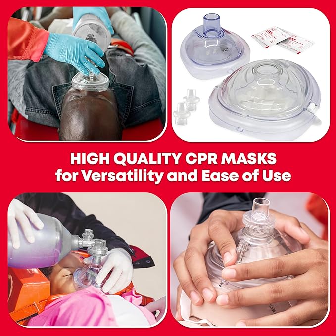 Ever Ready First Aid Adult and Infant CPR Mask Combo Kit with 2 Valves with Pair of Vinyl Gloves & 2 Alcohol Prep Pads - Red (2)
