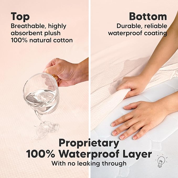Waterproof Crib Mattress Protector Cover Fitted - 2-Pack Quiet Baby Crib Mattress Pad Sheets, 52" x 28" Soft Quilted Cotton Baby Sheet, Machine Washable, Easy Fit, Durable (Mist Rose/Quin)