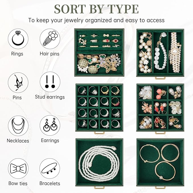 AKOZLIN Jewelry Box Organizer Functional Leather Jewelry Storage Case for Women Girls Ring Necklace Earring Bracelet Holder Organizer with Mirror