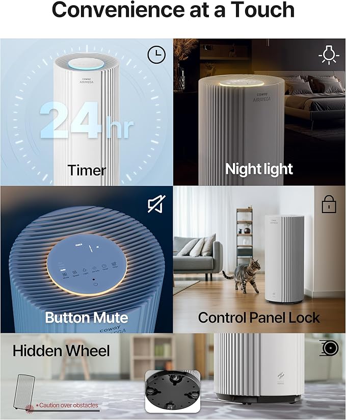 COWAY Air Purifiers for Large Room Whole Home Up to 3,285ft², True HEPA Filter for Smoke, Allergen, Pet Dander, Odor, PM(1, 2.5, 10), AQI, Turbo Eco Mode, Energy Star, 3yr Warranty, Airmega 450 Beige