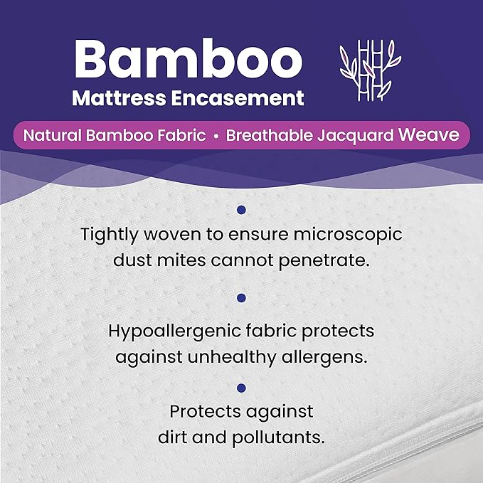 Twin XL Size Waterproof Viscose Made from Bamboo Mattress Encasement by Slumberfy - Premium Skin-Safe Mattress Protector with 360° EZ Zipper, Bed Bug, Zippered Encasement (39x80 in)