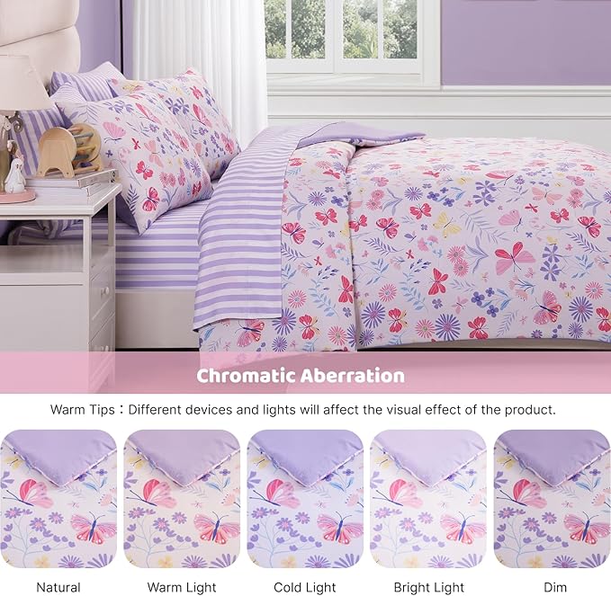 Full Size Comforter Sets with Sheets for Girls-7 Pieces Full Size Bedding Sets with Pink Comforter, Sheets, Pillowcases & Shams for Kids (Cute Botanical Flowers, 76" X 86")
