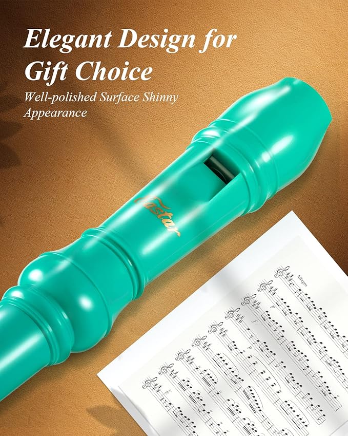 Eastar Soprano Recorder Instrument for Kids Beginner, German Fingering C Key 3 Piece with Cleaning Kit, Thumb Rest, Cotton Bag, Fingering Chart, ERS-21GSB, Sky Blue, School-Approved