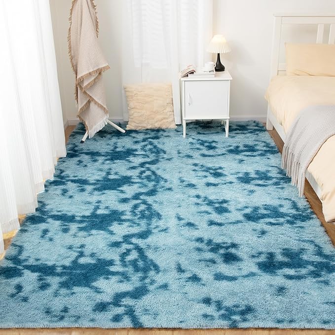 Luxury Area Rug, 6x9 Rugs for Living Room, Ultra Soft Rugs for Bedroom, Non-Slip Indoor Carpet for Nursery, Kids Room, Playroom, Home Decor, Tie-Dyed Blue