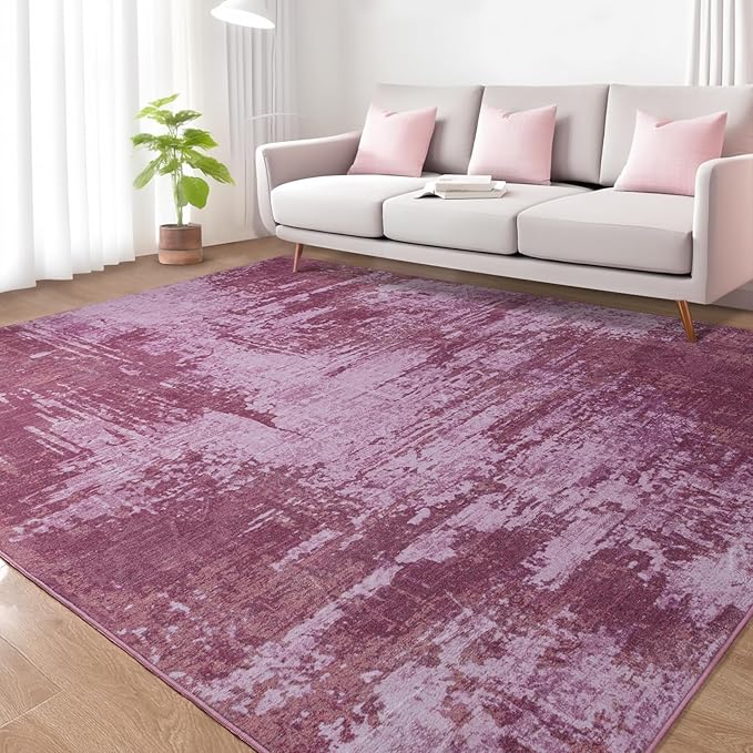 Kelarea Living Room Rug, 6x9 Rug Modern Abstract Washable Rugs Pink Faux Wool Vintage Carpet, Non Slip Rugs for Bedroom, Dining Room, College Dorm, Kids Playroom, Home Office