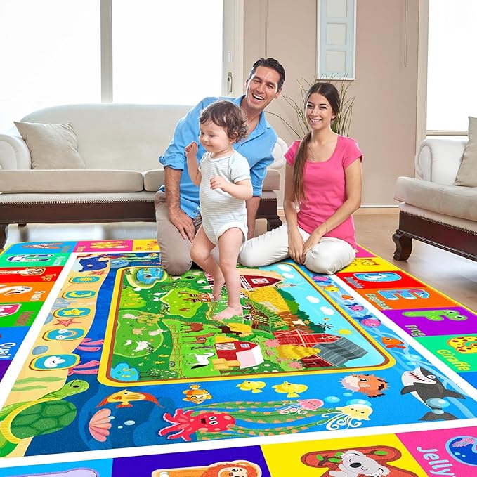 Kids Rug for Playroom, Farm Play Mat, Sea Animal Alphabet ABC Educational Rug, Floor Play Mat Carpet for Bedroom Preschool Classroom (78.7X59 INCH, Farm)