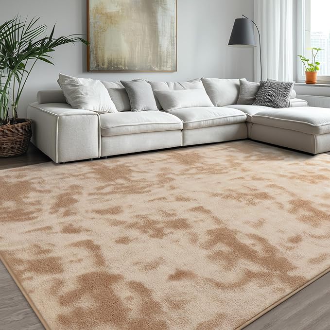 Kimicole 4x6 Washable Area Rugs for Bedroom Living Room, Low Pile Ulta-Thin Solid Color Rug, Non-Slip Soft Fluffy Carpet for Nursery Kids Room Dorm Room Home Decor (Light Tan)