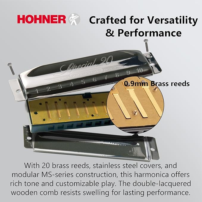 Hohner Special 20 Harmonica - Key of C Bundle with Zip Case, Instructional Manual, and Austin Bazaar Polishing Cloth