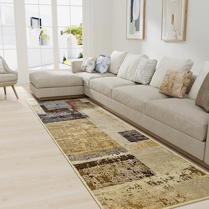 LOCHAS Washable Runner Rugs for Hallway, 2x8 Non Sip Soft Rug for Bedroom Entryway Kitchen Laundry Room, Long Abstract Carpet for Indoor Floor Bedside, Geometric Vintage Home Decor, Pet & kid Friendly