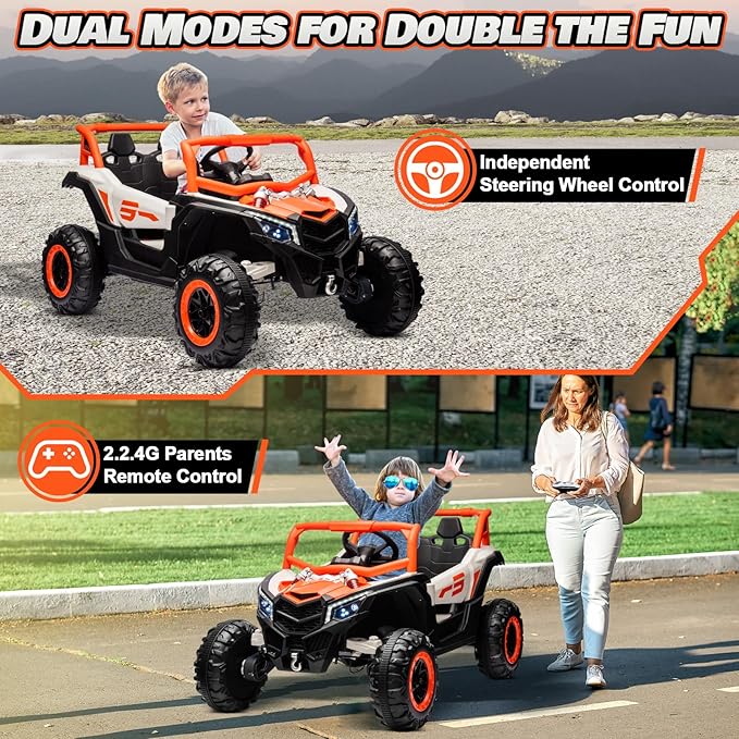 Electric Car for Kids, JOYRACER 24V Ride on Car Battery Powered Off-Road UTV w/Remote Control, 3 Speeds, 4x150W Powerful Motors, 18" Seat, Bluetooth, MP3, Electric Vehicles with Big Pull Bow