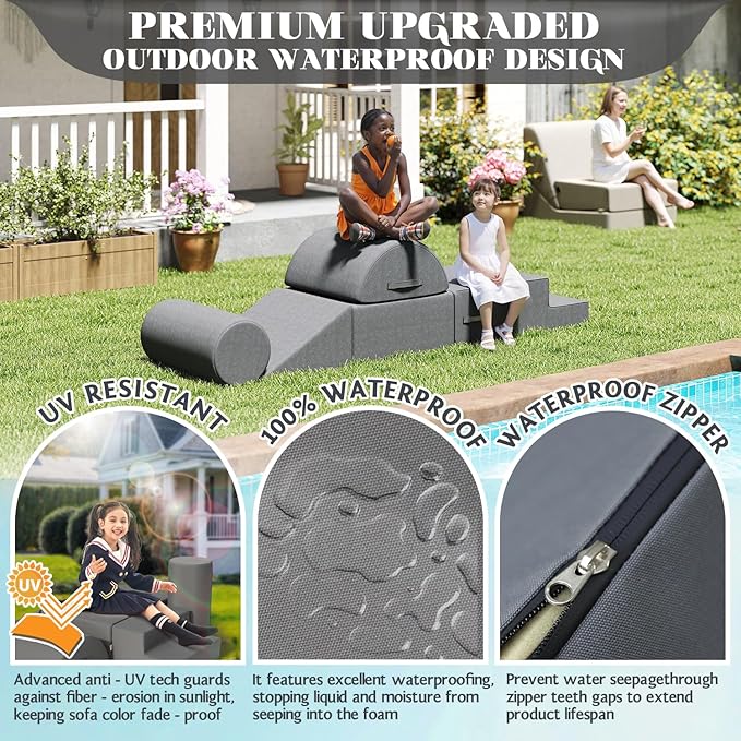 jela Foam Blocks 6Pcs Soft Play Equipment Waterproof Fabric, UV Resistant Toddler Climbing Toys Indoor& Outdoor Soft Play Climbing for Toddlers, Lightweight Climbing Blocks for Babies, Kids (Darkgrey)