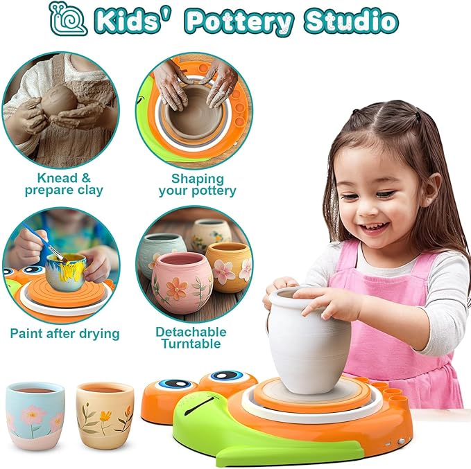 Pottery Wheel for Kids-Complete Pottery Painting Kit Arts and Crafts for Kids Ages 8-12, Clay Sculpting Tools with 1.7lb Air Dry Clay, Birthday Christmas Gifts Toys for Boy Girls Age 6 7 8 9 10 11 12