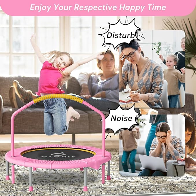 CLORIS 38in/48in Folding Trampoline - Max Load 220lbs / 450lbs Mini Trampoline Rebounder Trampoline for Adults with Adjustable Foam Handle, with safty Padded Cover Best Gift for Kids/Adult