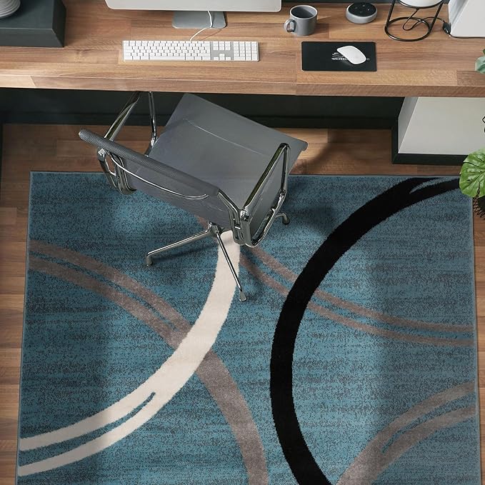 Rugshop Modern Wavy Circles Design Area Rug 4' x 6' Blue