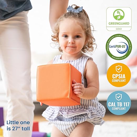 ECR4Kids SoftZone Patchwork Toddler Building Blocks, Foam Cubes, Assorted, 12-Piece