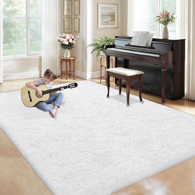 5x8 Area Rug for Living Room: Fluffy Shag Soft Washable Rugs Fuzzy Plush Indoor Carpet for Bedroom Nursery Playroom Dorm Kids Girls Boys Room (White, 5'x8')