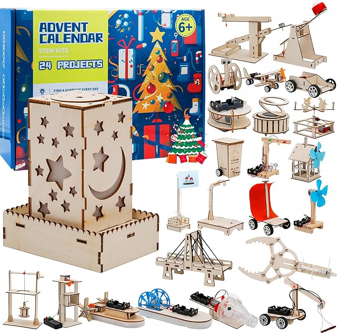Christmas Advent Calendar 2024 Stem Kits Calendar for Kids Boys- 24 Days Christmas Countdown Educational Projects Crafts Advent Calendar Wooden Puzzles Xmas Surprise Gift for Kids Teens