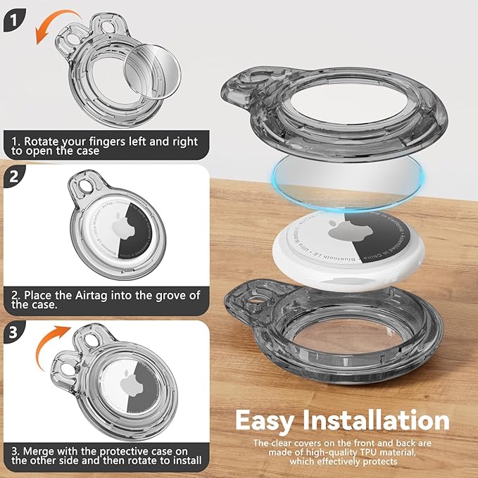 Upgrade Waterproof 2 Pack Airtags Holder with Apple Airtags Keychain, Hard PC Air Tag Case, Anti-Scratch & Shock Air tag Holder, Men's Women's Keyrings & Keychains-Clear Black+Clear Black