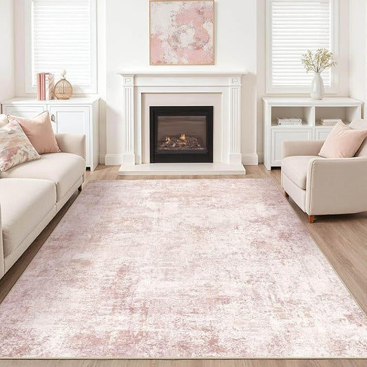 Pink Rugs for Bedroom Girls: 5x7 Washable Large Modern Soft Area Rug Indoor Non-Slip Cute Carpet for New Parents Aged 25-45 - Living Room Nursery Kids Playroom Preppy Room Baby Room Decor