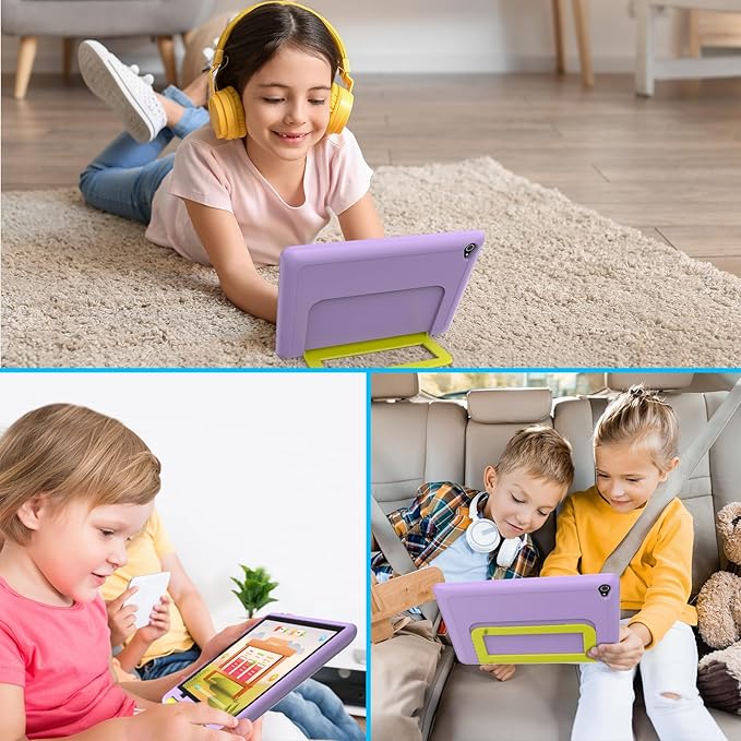 Kids Tablet｜Upgraded Android 14 Tablet 10 inch for Kids with Protective Case｜Octa-Core｜64GB｜1TB TF Card Expandable｜Dual Camera｜Parental Control｜Great Gift for Toddler(Purple)