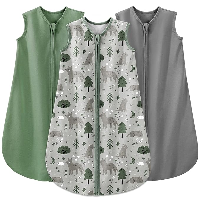 Yoofoss Baby Sleep Sack 6-12 Months Baby Wearable Blanket 100% Organic Cotton 2-Way Zipper Toddler Sleeping Sack, 3 Pack Soft Lightweight Sleep Sacks for Babies