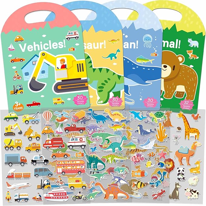 4 Sets Sticker Books for Toddlers 2-4 Years, 122 Pcs Puffy Stickers for Kids, 3D Sticker Books for Toddlers 1-3, Toddler Airplane Travel Essentials for Kids