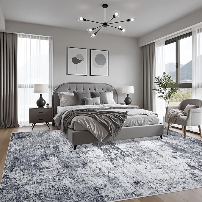 5x7 Area Rug Living Room Rug: Washable Modern Abstract Soft Thin Rug Indoor Floor No Slip Stain Resistant Carpet for Bedroom Dining Room Farmhouse Nursery Home Office - Grey