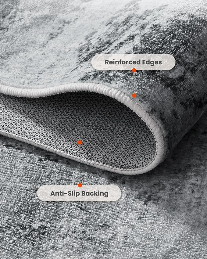 Amada 8x10 Area Rug, Modern Abstract Living Room Rug with Non-Slip Backing & Short Pile, Large Washable Rug with Abstract Pattern for Living Room, Bedroom and Dinning Room, Light Grey