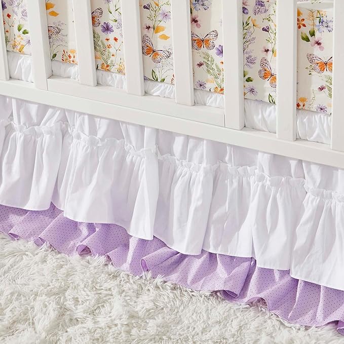 Brandream Wildflower Butterfly Crib Bedding Sets for Girls Nursery Set 3-Piece Farmhouse Quilt Comforter Set, Baby or Toddler Fitted Sheet, Double Crib Skirt, Cotton